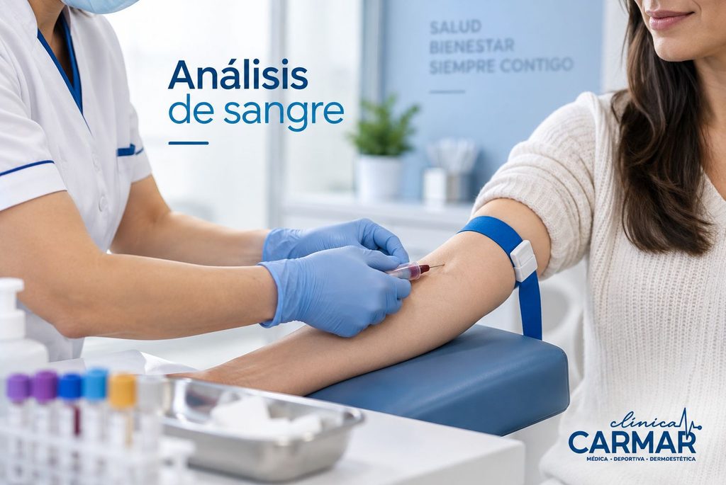 Extracción de sangre a una paciente para realizar un análisis relacionado con el Test DAO en Clínica Carmar