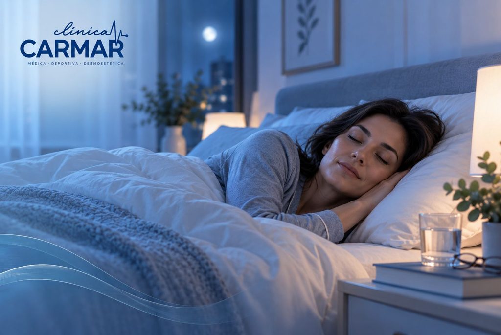 Mujer durmiendo en un dormitorio tranquilo durante la noche