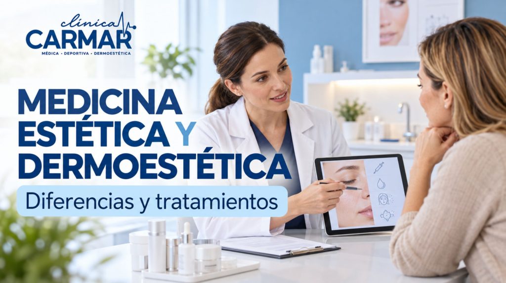 Profesional sanitaria explicando las diferencias entre medicina estética y dermoestética durante una consulta