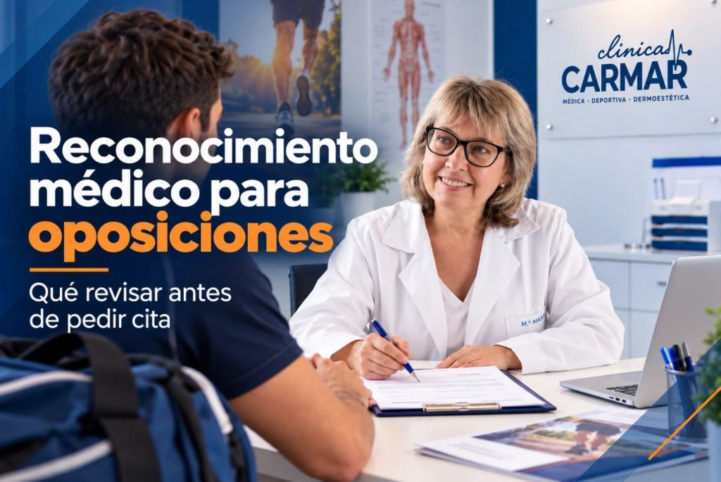 Dra. M.ª Carmen Martín Fernández atendiendo a un opositor en Clínica Carmar, Puertollano.